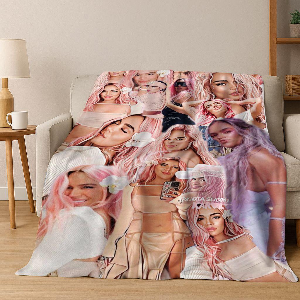 3D Karol G Singer Carolina G Art Flannel Blanket,Cozy Soft Throw Blanket for Home Bedroom Bed Sofa Picnic Office Cover Gift