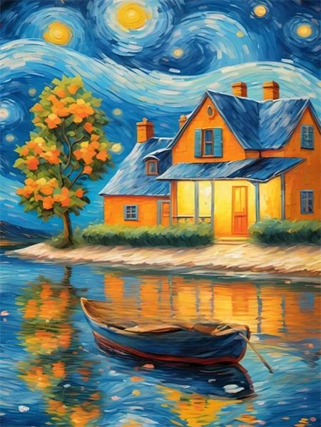 5D Diamond Painting House River Full Square Round Embroidery Fantasy Landscape Mosaic Home Decor