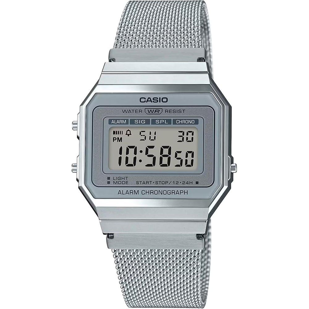 Casio Vintage A700WM-7ADF Digital Gray Dial Unisex Watch Silver Metal Strap 37.4x35.5x6mm