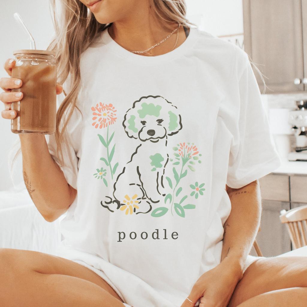 Poodle Floral Shirt for Miniature or Standart Poodle Moms Flowers Cottagecore Dog Poodle Gift for Toy or Mini Poodle Lovers and Owners Tee