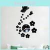 Premium 3D Spiegel Schmetterling Blume Uhr Wandaufkleber mit abnehmbarem Design