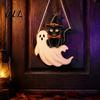 Retro Farmhouse Home Accents Halloween Wooden Door Hanging Sign, Black Cat Bat Pumpkin Wall Plaque with Wings Party Decoration Jute Rope, Front Porch