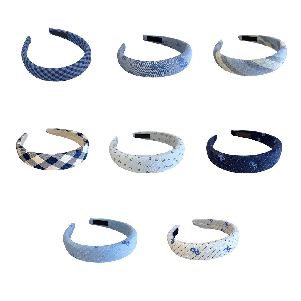 Classic Blue Tartan Sponge Headband For Women Girls Bow Hair Clip Gentle Pressure Free Design School Party Accessory