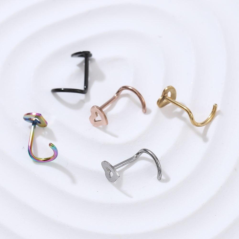 1 buc 20G Inimă Știfturi pentru nas cârlige piercing nas Nazir pentru femei Bărbați Culoare neagră Bend Inele pentru nas Bijuterii Nas Stud Piercing Oreja