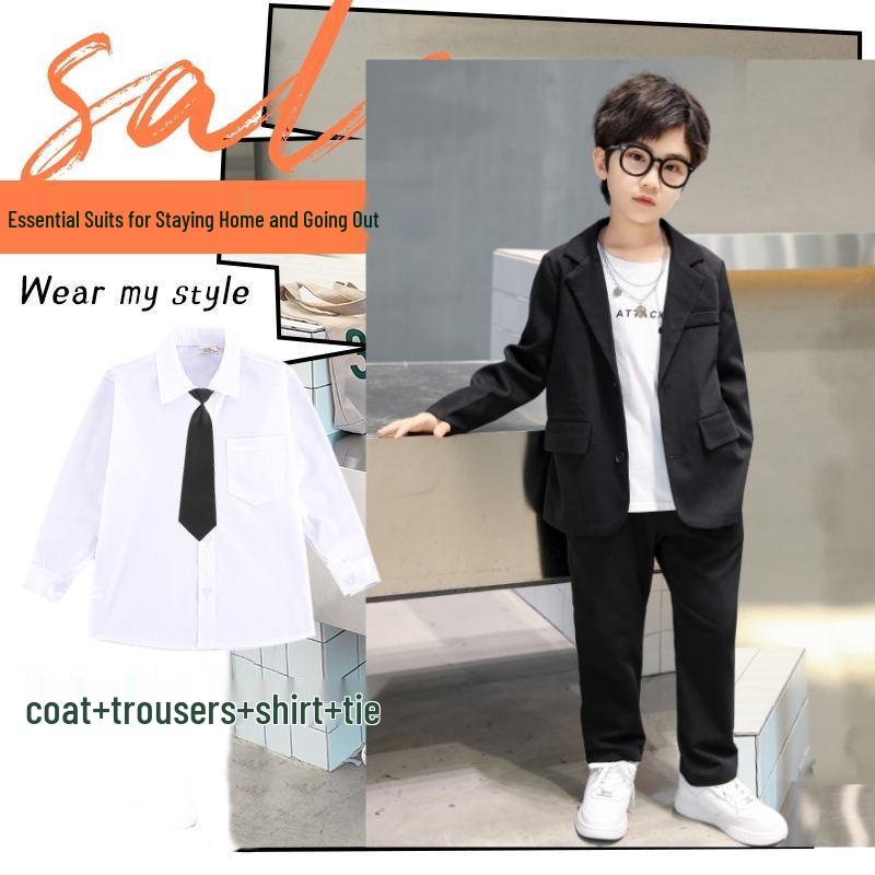High Street Handsome Three-Piece Boy's Suit: White Long-Sleeve Shirt & Street Style Casual Set for Kids