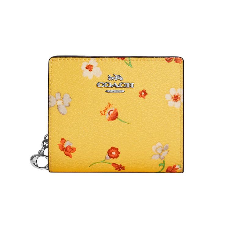

New COACH Snap Wallet Leather Card Holder, Wallet Women s Yellow C8703-SVYEO 10.9*2.5*8.9CM