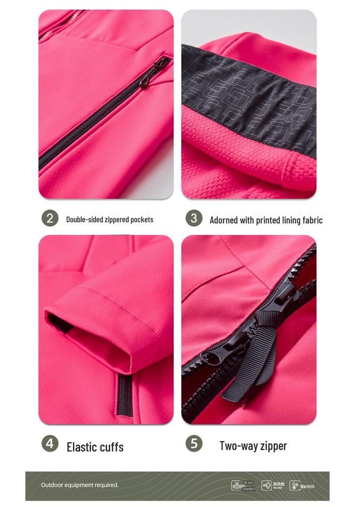 Couple's Soft Shell Ski Jacket with Hood - Warm, Windproof, Waterproof, Plus Velvet, Trendy Mountaineering Outerwear