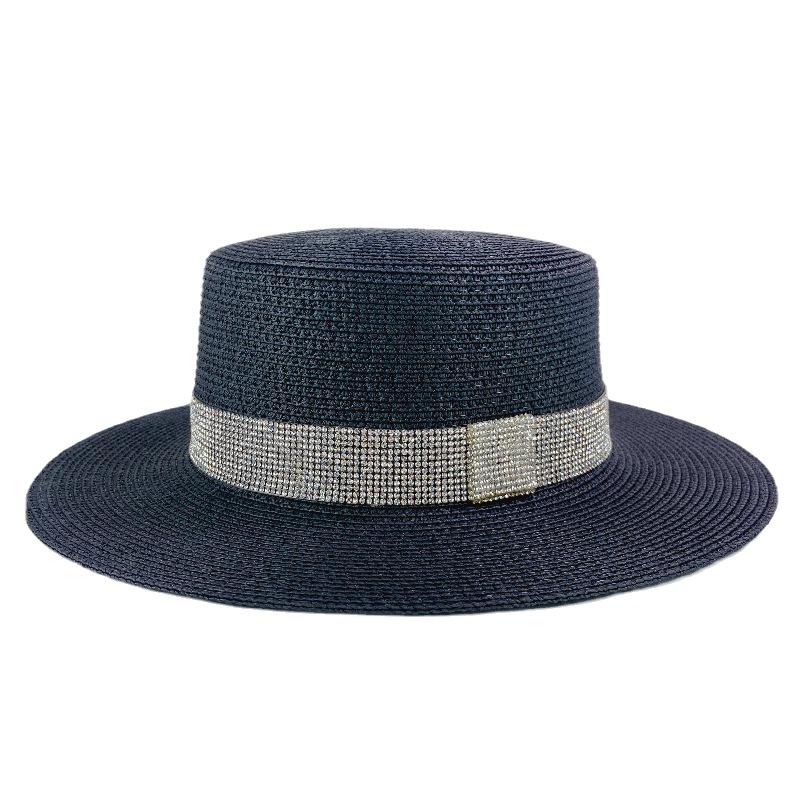Rhinestone Sparkling Flat Top Straw Hat Female Summer Small Fresh Celebrity Holiday Visor Versatile Beach Hat Female British