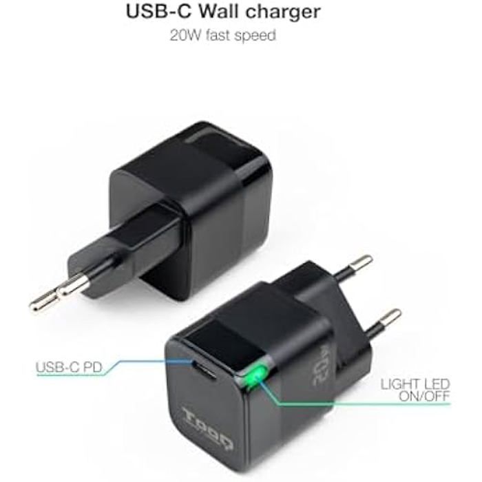 Chargeur Mural USB-C - TOOQ - TQWC-PD20 - 20W - Compatible Huawei, Xiaomi - Noir