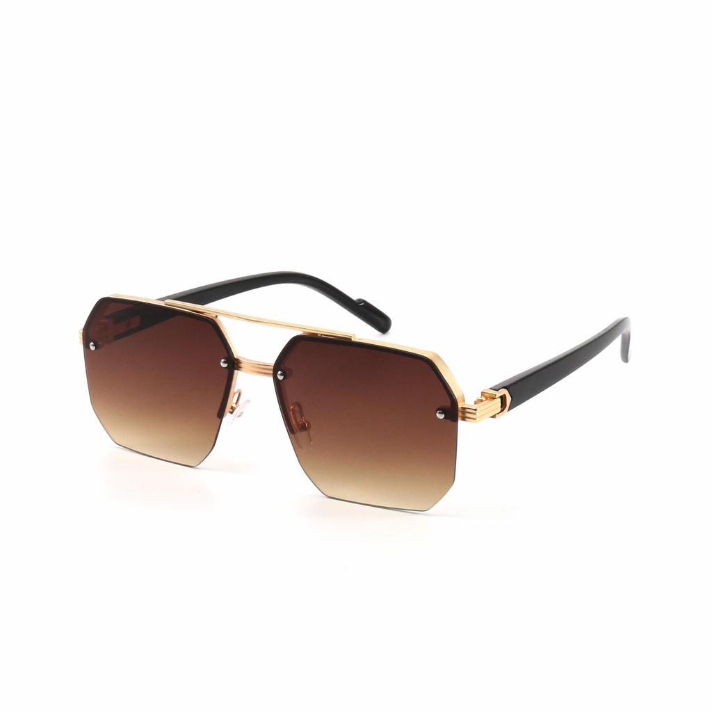 Trendy Polygonal Rimless Double Bridge Sunglasses - Stylish Sunshade Glasses