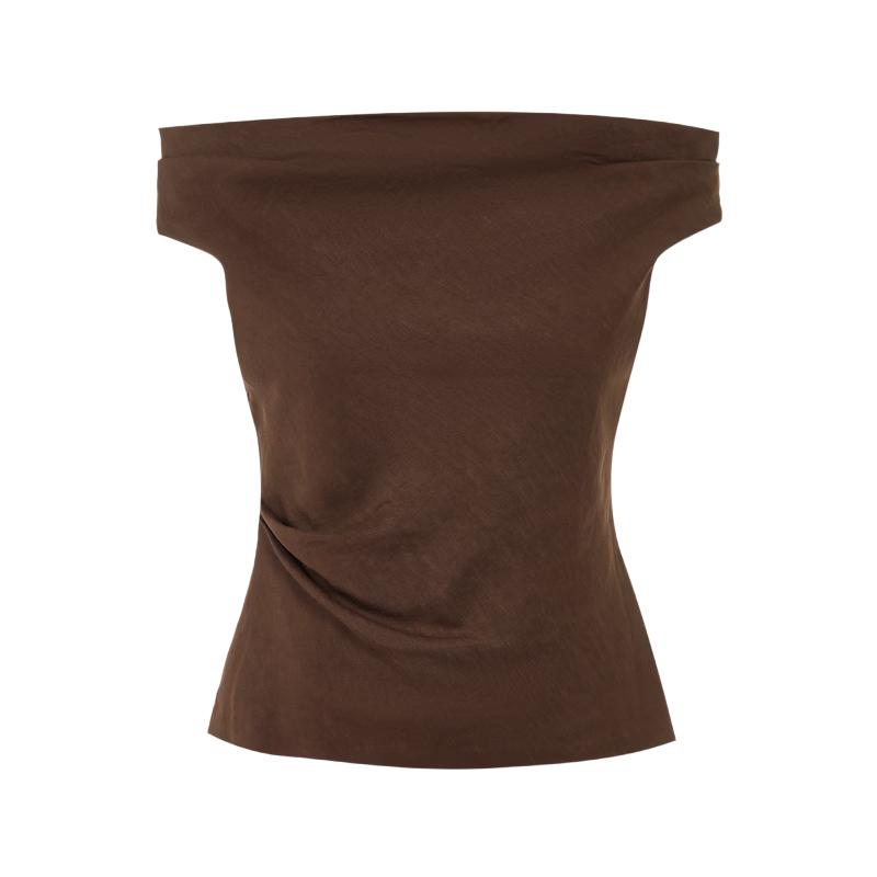 LANGZI Sophisticated Slim-Fit Sleeveless Straight Neck Top L