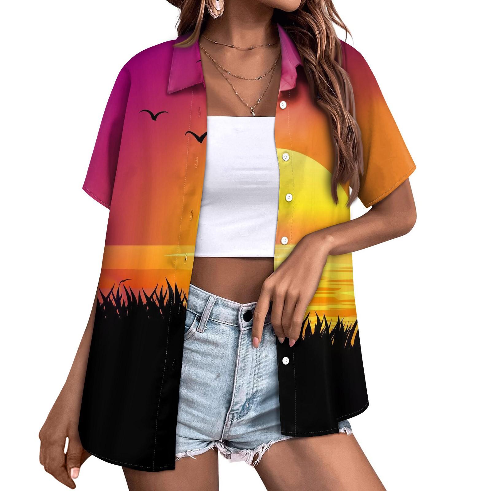 

Женская модная повседневная рубашка с короткими рукавами и цветочным принтом, пуговицы с лацканами, верхняя блузка XL жёлтый