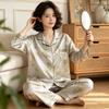 Sweet and high-value butterfly print ice silk pajamas women's ins loungewear long-sleeved trousers two-piece set