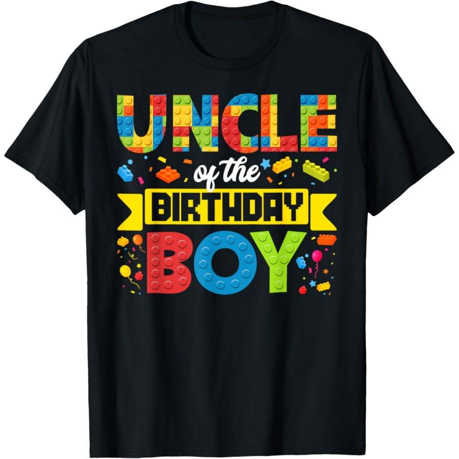 Uncle Of The Birthday Boy Master Builder Kid Building Blocks T-Shirt S