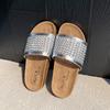 Mesh breathable rhinestone sleeve toe slippers women's summer wear casual vacation style with skirt beach sandals