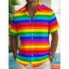 Camicia Hawaiana da Uomo a Righe Arcobaleno Stampa Casual Manica Corta Bottoni Estate Uomo Donna Harajuku Camicia Colorata