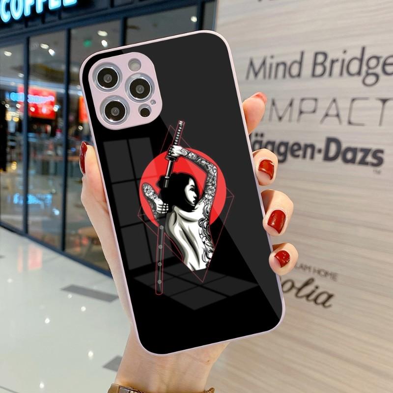 Samurai Gril Women Phone Case For IPhone 14 13 12 11 Pro Max X XR XS 8 7 Plus Liquid Glass Color Phone Cover