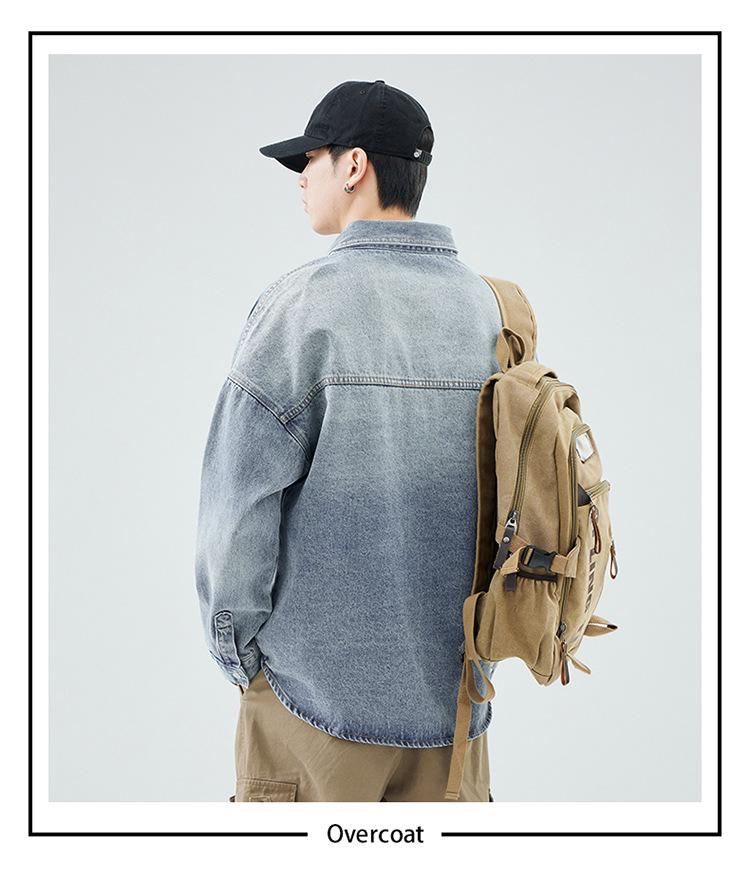 2024 Autumn/Winter Men's Loose Japanese Denim Jacket: Washed Casual Long Sleeve Shirt Style Streetwear.