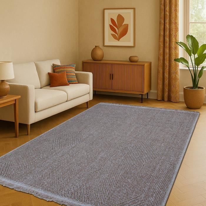Tapis aspect jute salon losanges beige 190x290