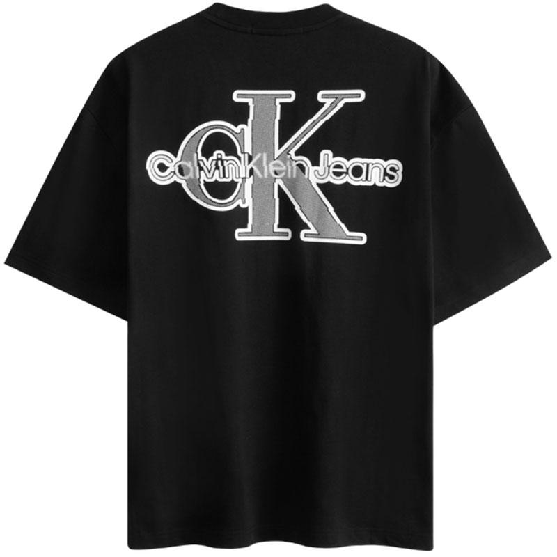 Calvin Klein Letter Print Crew Neck Short Sleeve T-Shirt Unisex Tops Space-Black J400321BEH