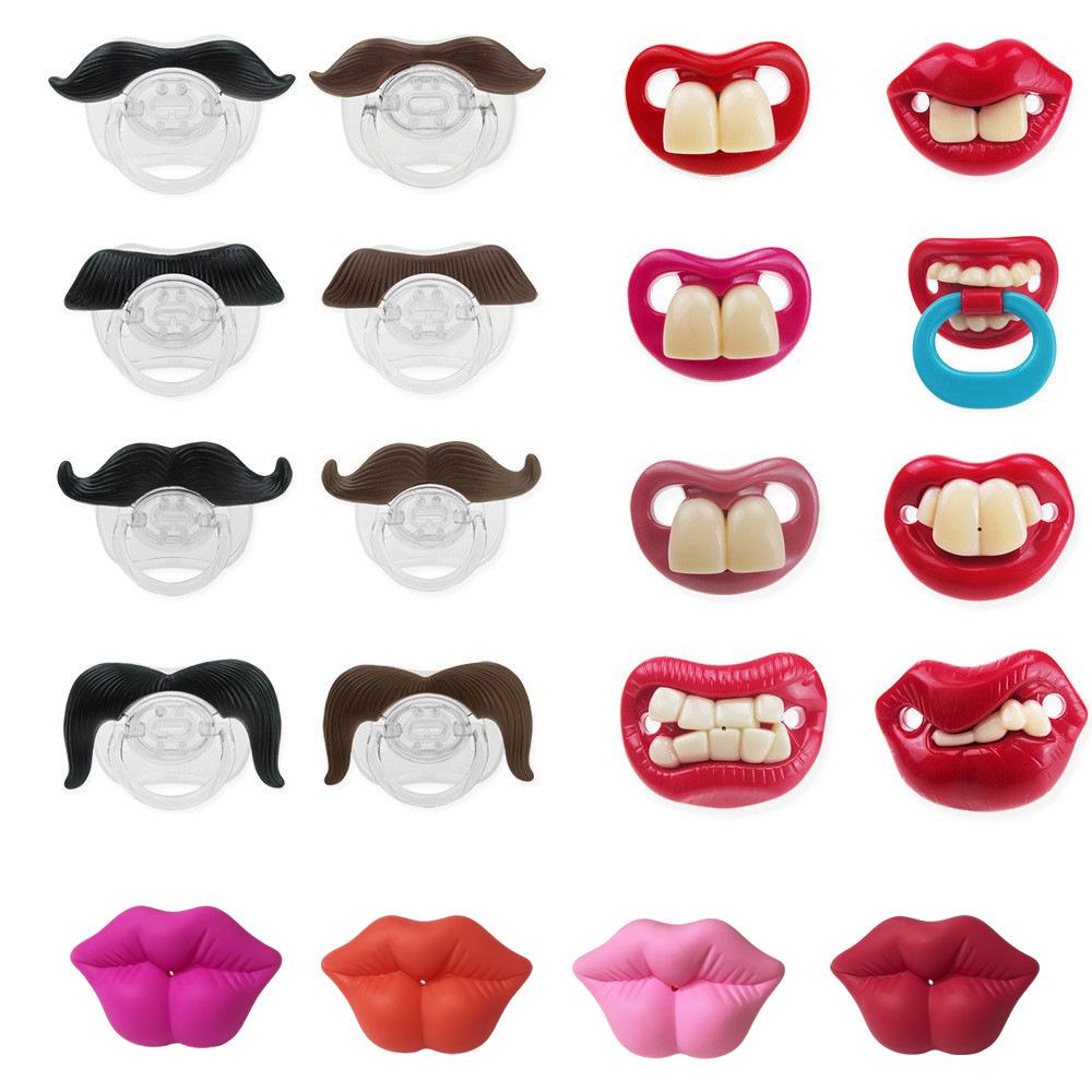 Baby Silicone Pacifier with Goofy Mustache & Teeth - Red Lips, 20 Styles