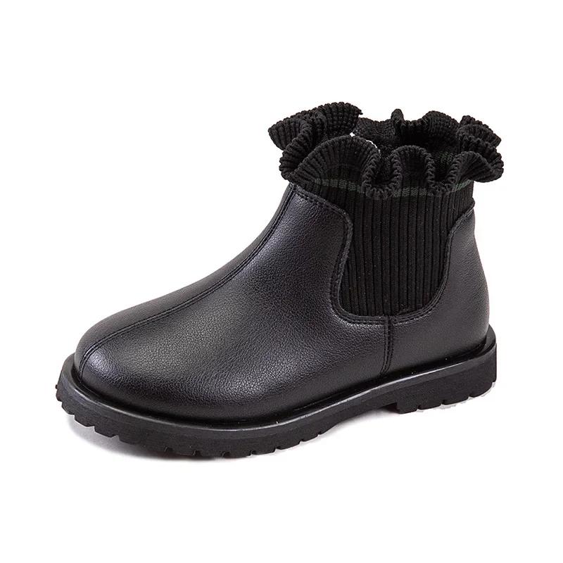 Girl Boots for Kids Princess Knitted Short Boots Little Girls Casual Shoes Autumn Winter Warm Children's Leather Boots