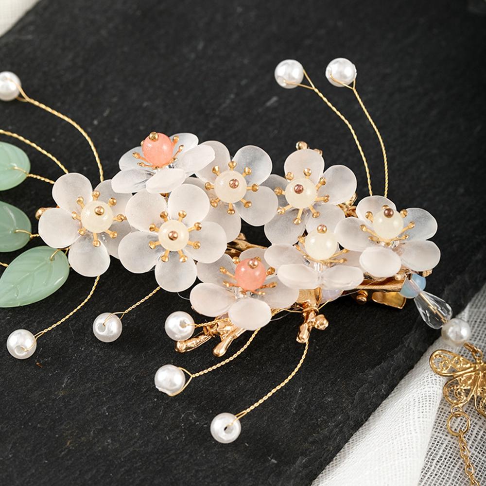 Elegant Vintage Flower Hanfu Ancient Handmade Headpieces Long Tassel Hairpins Hair Sticks