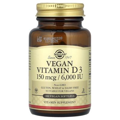 Vegan Βιταμίνη D3, 150mcg (6.000 IU), 100 Χορτοφαγικές Μαλακές Κάψουλες