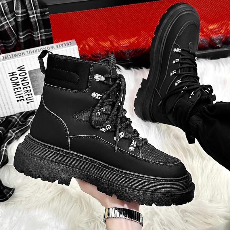 Yüksek Top çizmeler erkek deri ayakkabı moda motosiklet ayak bileği askeri bot erkekler için kışlık botlar erkek ayakkabıları dantel-up Botas Hombre