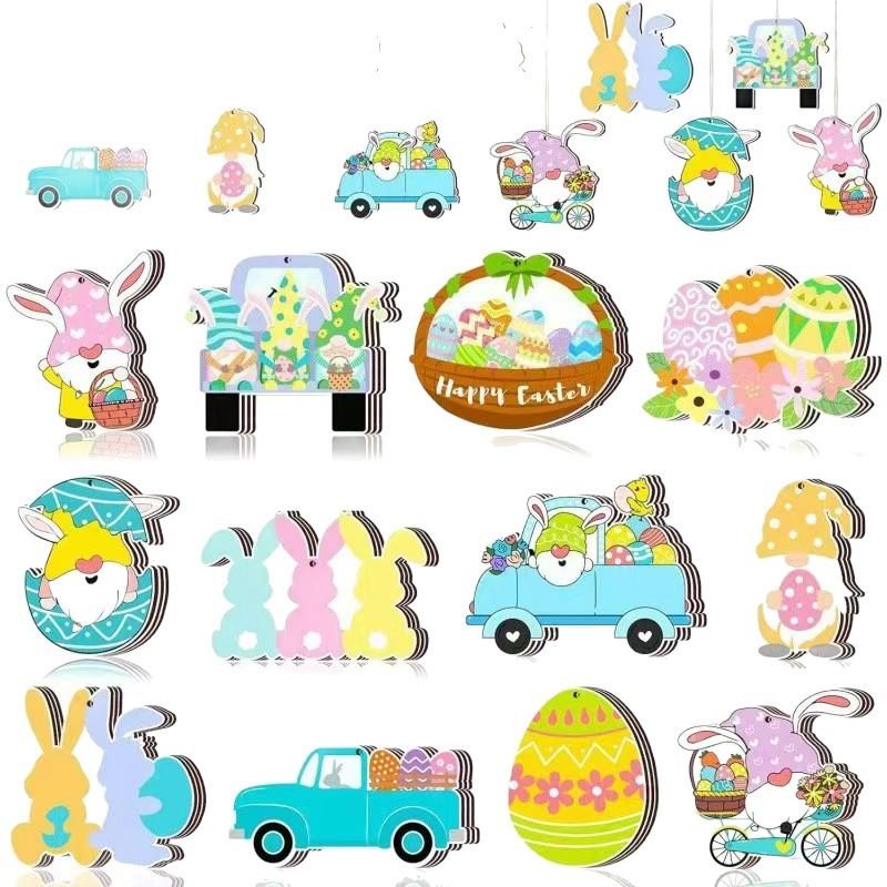 Easter Wooden Ornaments Rabbit Hanging Decoration Farmhouse Easter Tree Decoration Supplies for Party Decoration