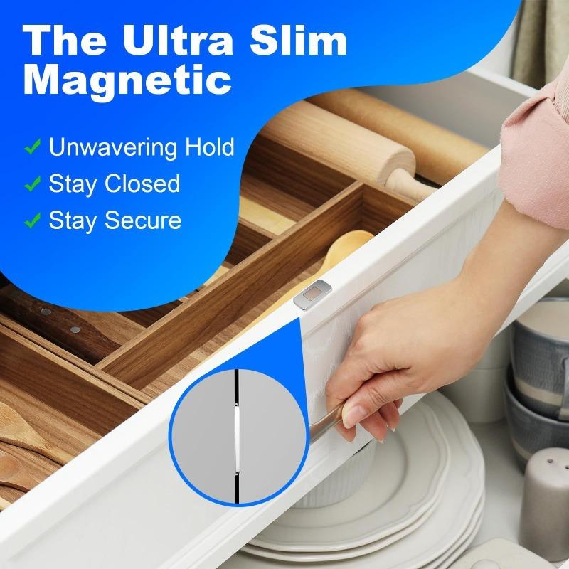 20Pcs/10Sets Ultra-Thin Magnetic Cabinet Catch, No-Drill Adhesive Mount for Kitchen Wardrobe Drawer, Strong Hold Rustproof