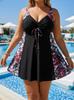 Plus Size Blomstret Tankini Badedrakt Skjørt Sett - To-delt for Kvinner med Snøring og Tigerblomsttrykk