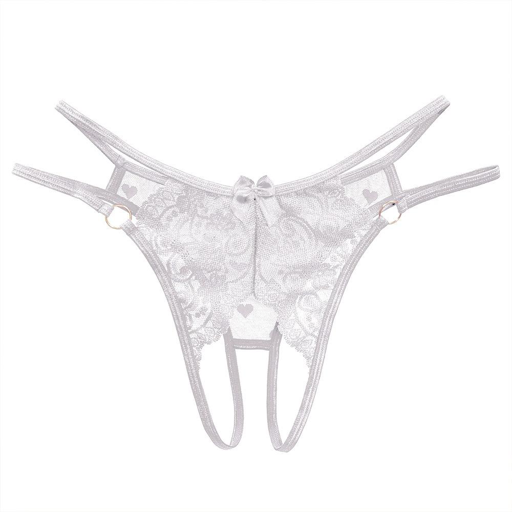 Sexy Panties Women's Perspective Lace Open File Free Couple Flirting Robe Thin Seduction Metal Ring Sexy Thong