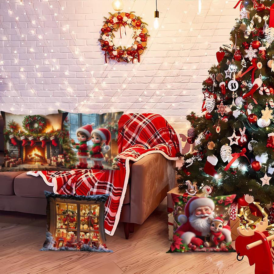 Federa per cuscino di Natale Decorazione festiva Stile pittura a olio Realistico Copricuscino per divano Cuscino per camera da letto
