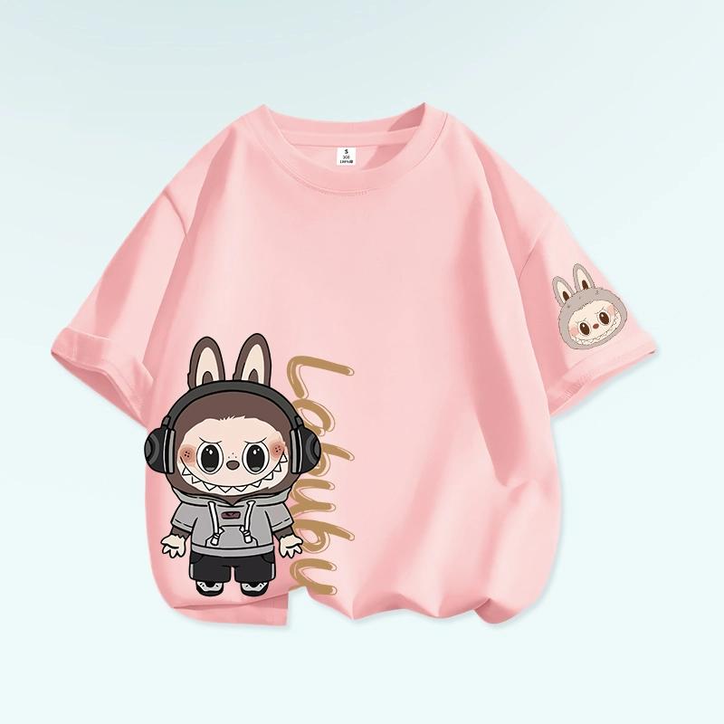 Tricou cu grafică de desene animate Monstru Elf Labubu pentru copii, imprimat, de vară, casual, pentru exterior, pentru fete, cu mânecă scurtă, top