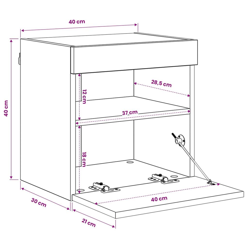 TV Wall Cabinet with LED Black Oak Effect 40 X 30 X 40 Cm
