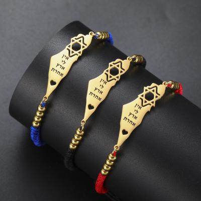 Dreamtimes Israel Mid-east Map Star of David Je Bracelet Hexagram Adjustable Rope Chain Women Bangle Stainless Steel Jewelry