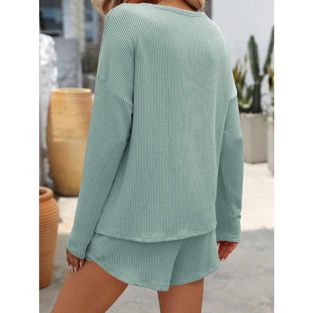 Autumn Twisted Strip Long Sleeve Shorts Striped Two Piece Sets Women’s Sport Suits