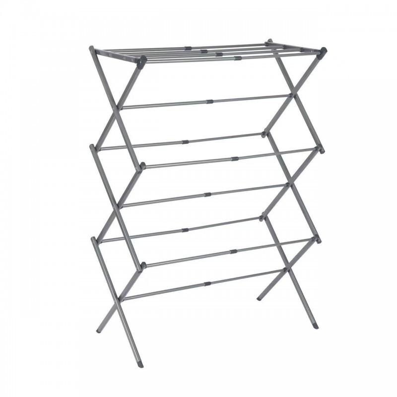 Portable Folding Clothes Drying Rack Balcony Indoor Use Adjustable Width 3-Tier X-Shape Iron Stand