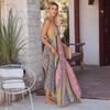 2026 Summer V-Neck Floral Spaghetti Strap Maxi Dress, Women's Backless Design