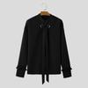 INCERUN Men Mockneck Long Sleeve Shirts Oversized Loose Hollow Out Lace Up Tops