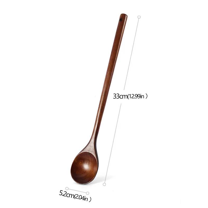Korean Long Wooden Spoons Natural Coffee Stirring Rod Tea Dessert Spoon Handle Round for Soup Tableware Kitchen Supplies