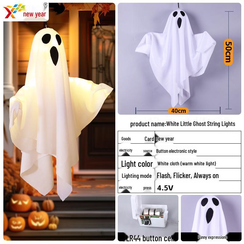 Glowing Halloween LED Wizard Hat and Ghost String Lights for Spooky Decoration