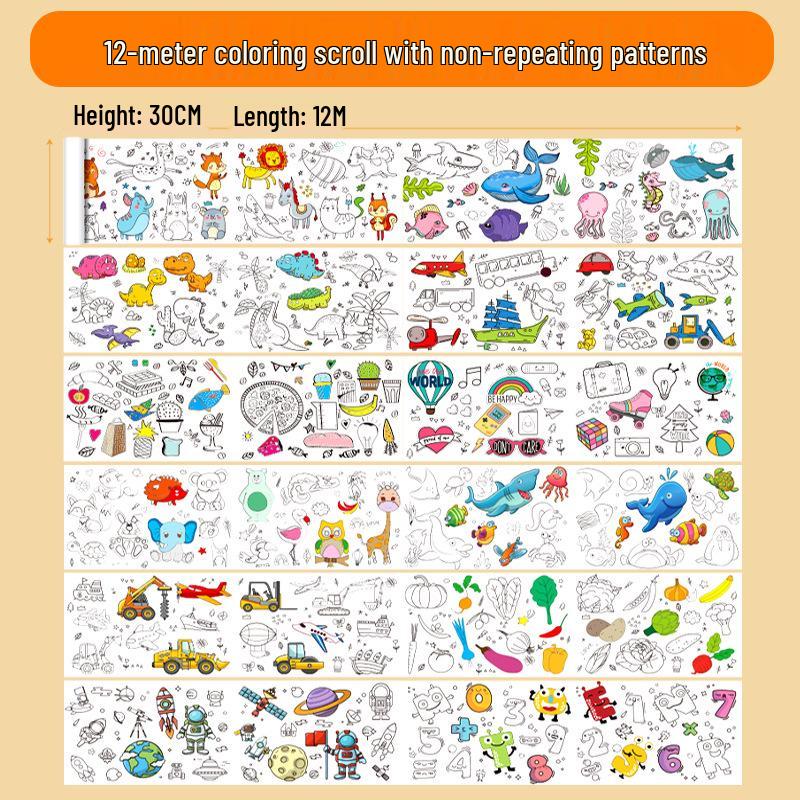 Rotolo extra lungo per scarabocchi e colorare per bambini: Tela Grande per Pittura, Disegno e Tracciamento