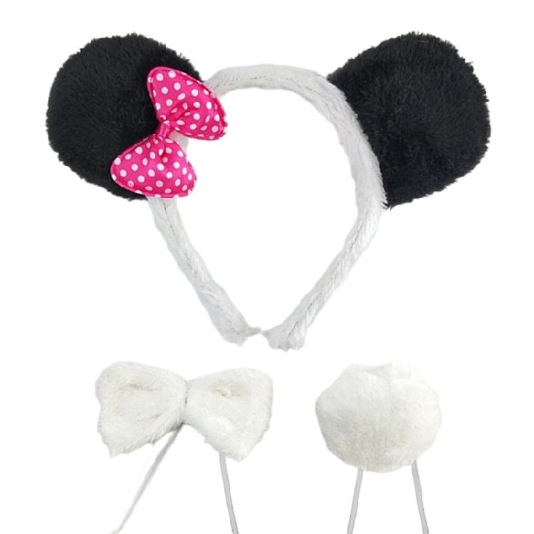 Kids Animal Costume Panda Ears Headband Tail Bowtie 3pcs Set 1 чёрный