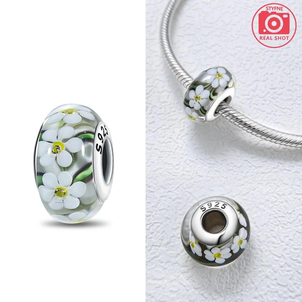 Original Rosa Glasperlen Blaue Romantische Perlen 925 Silber Charms für Frauen DIY Schmuckherstellung Armband Passend