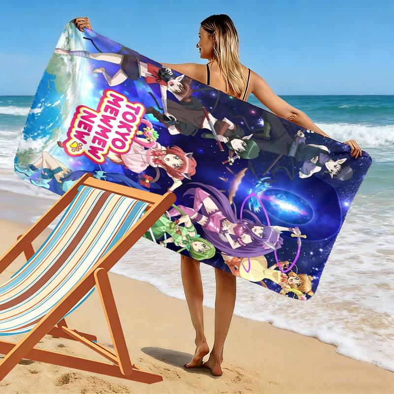 Tokyo Mew Mew Print Beach Towel, Large Soft Quick Dry Towel for Beach Camping Swimming