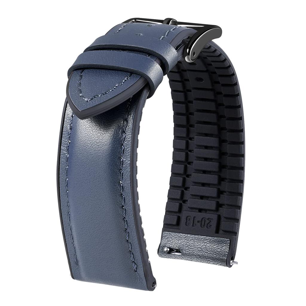 BINLUN Leather Watch Band with Inner Breathable Hybrid Quick Release Watch Smartwatch Unisex Black Rubber, Strap, Strap, (Dark Blue, 20mm, Buckle)