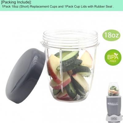 Blender Cups and Flat Lids Replacement Parts Compatible with Nutribullet Cups Blender Juicer 600W, 900W,18OZ Cup, Stay-Fresh Resealable Lids with
