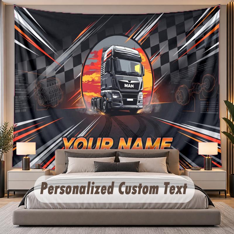 Custom Name Text Tapestry MAN Truck Personalized Polyester Wall Tapestry For Bedroom And Room